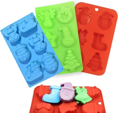 Kerstsiliconen mallen voor het maken van zeep, cake en chocolade - Set van 3 met kerstbomen, rendieren en sleetjes