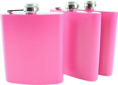 HIXA Heupfles - Roze - 3 Stuks - Flacon - Veldfles - RVS - Drinkfles - Platvink - Zakflacon Heupflacon - 200ml - PINKY