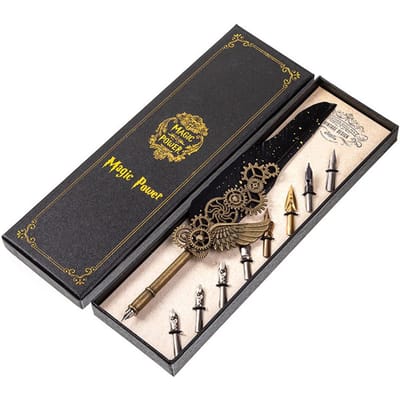 Retro Veer Dip Pen Set Vintage Kiekje Pen Steampunk Mechanische Stijl Kalligrafie Schrijven zwart