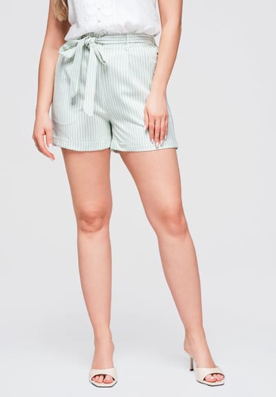 OMBRE Korte Broek - Loose Fit - Katoen - Gestreept Lichtgroen S