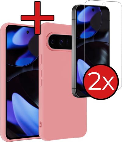 Hoesje - Met 2x Screenprotector - Geschikt voor Google Pixel 10 Pro - Sterk & Shockproof - Telefoon Hoes - Back Cover - Siliconen Case - Telefoonhoes - Lichtroze