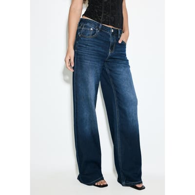 Stradivarius D91 Low-rise wide-leg jeans  VERBLEEKTE DENIM WASSING 44
