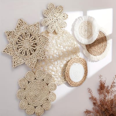 7 Stuks Boho Wandmanden Decoratie Hangende Rustieke Rotan Wandmanden Ronde Wandkunst voor Boerderij Woonkamers Slaapkamers Keukendecoraties