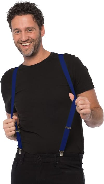 Partychimp voordeelverpakking 6 pack Bretels Blauw Carnavalskleding Heren Carnaval Accessoires - 3 cm Breed - Blauw - Polyester - 6 pack