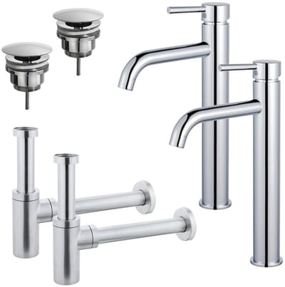 FugaFlow Eccelente Sobrado Badkamer Wastafelkraanset - voor dubbele wastafel - verhoogde wastafelkraan - always open plug - design sifon - Chroom