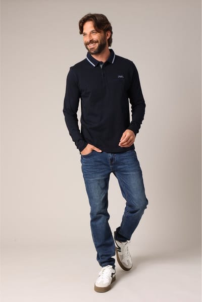DEELUXE Poloshirt met lange mouwen van 100% katoen met elegante contrastkraag M