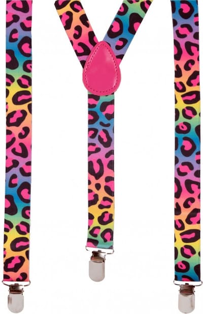 PartyXplosion Carnaval verkleed bretels - luipaard print mix kleuren - polyester - heren/dames - foute party