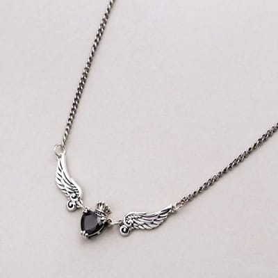 Nieuwe Mode Engelenvleugels Hart Zwarte Zirkoon Ketting Voor Vrouwen Thais Zilver Kleur Ketting Vintage Sieraden S -N647 40cm add 5.5cm gray