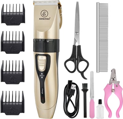 EDMONDO Professionele Dierentondeuse - Scheerapparaat Honden en Katten - Trimmer - 4 opzetstukken - Oplaadbaar - Draadloos - Stil - Verschillende haar en vachtlengtes - Haartrimmer - Hondentrimmer - Honden trimmer - Haren Knippen - Hondentondeuse