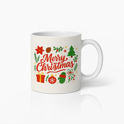 Merry Christmas Mok 330ml – Feestelijke Kerst Koffiebeker met Cadeaus & Versieringen – Perfect Kerstcadeau voor Vrienden & Familie