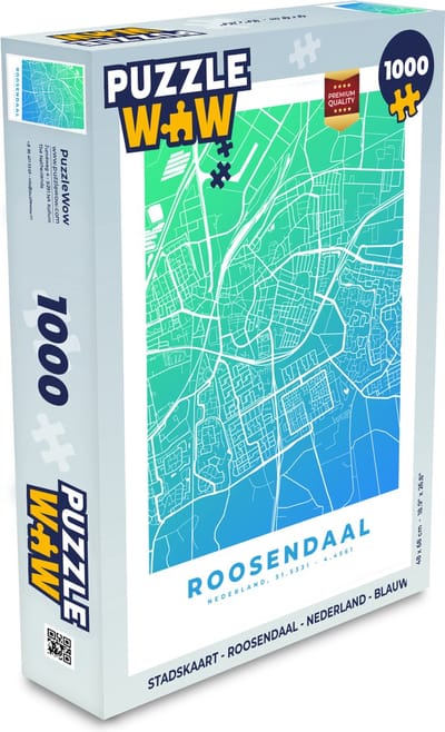 Puzzel Stadskaart - Roosendaal - Nederland - Blauw - Legpuzzel - Puzzel 1000 stukjes volwassenen - Plattegrond