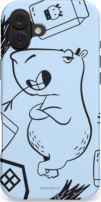 Casetastic hoesje geschikt voor Apple iPhone 16 Plus - MagSafe - Dubbellaagse bescherming - Capibara chillen - Fashion Case - Lichtgrijs Donkergrijs Lichtblauw
