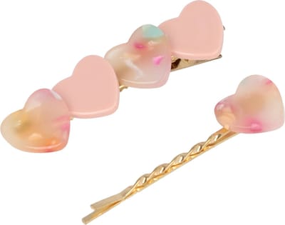 Haarsoires Haarspeld Duckklem en Schuifspeldje 6cm – Parelmoer Hartjes – Roze – Set van 2 - Sterke Haarclip voor Styling & Dagelijks Gebruik - Hair Clip - Decoratieve Haaraccessoire