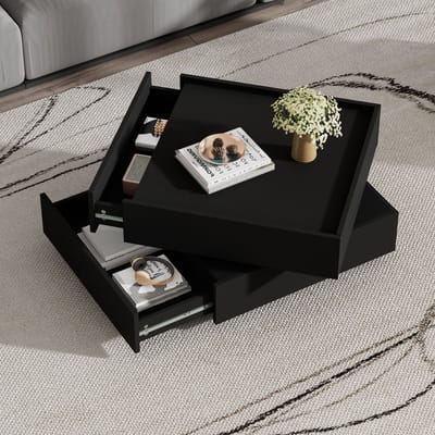 Sweiko Salontafel - 360° Draaibaar tafelblad - 2 lades - Zwart
