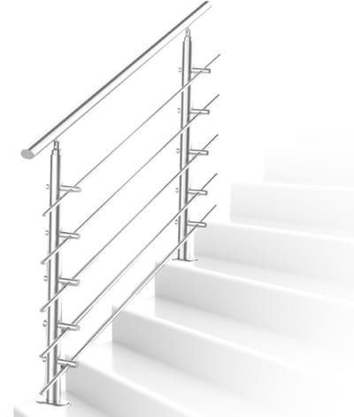 Trapleuning 160 cm met 5 dwarsbalken roestvrijstalen leuning zilverkleurig Eenvoudig te installeren set geschikt voor alle trappen