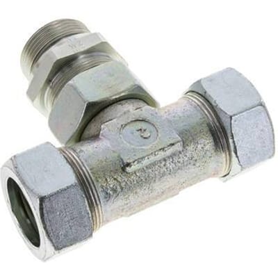35L & G1-1/4'' Verzinkt Stalen T-stuk Snijringkoppeling Buitendraad 160bar Verstelbaar ISO 8434-1