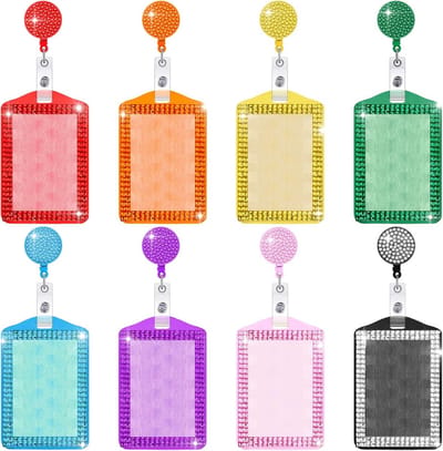 8 Stuks Glitter Badgehouder met Uitschuifbare Clip voor Naamkaartjes - ID Kaarthouder Verticale Stijl