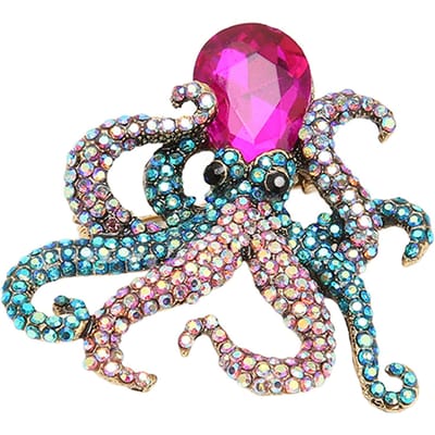 Octopus Speld Broche Paarse Kop Zeeleven Metaallegering Tentakel Kronkelend Kristal Sieraden Broche pink