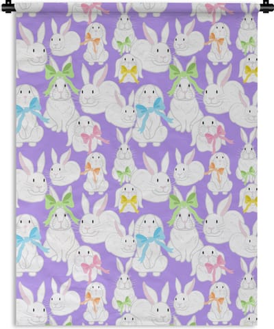 Wandkleed - Wanddoek - Patronen - Konijn - Paars - Lente - 150x200 cm - Wandtapijt