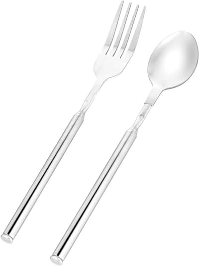 Verlengbare vork en lepel set van roestvrij staal, telescopische eetgerei voor fruit en diner, 25 inch uitbreidbare vork en lepel voor gemak en gebruiksgemak
