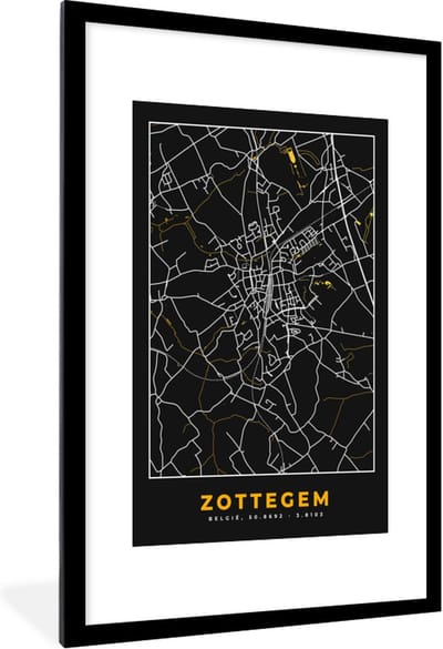 Fotolijst incl. Poster - Kaart - Goud - Plattegrond - Zottegem - Stadskaart - 80x120 cm - Posterlijst