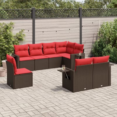 vidaXL - 8-delige - tuinbankset - met - kussens, - bruin - polyrotan