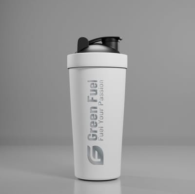 GreenFuel Shaker RVS 700 ml WIT | Roestvrij Stalen Fitness Shakebeker | Lekvrij | Met Mengrooster | Proteïne & Pre-Workout Shaker | Duurzame Sport Shaker