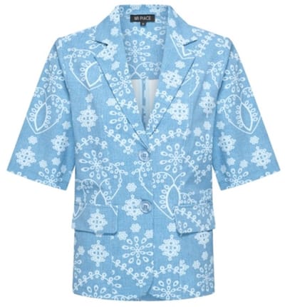 MI PIACE - Travel Blazer Korte Mouwen Print Denim Embroidery 2622 Bleached - Maat : L