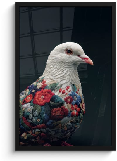 Poster in lijst - Fotolijst 40x60 cm - Posters - Duif - Bloemen - Wit - Zwart - Posterlijst zwart - Decoratie - Wanddecoratie woonkamer - Muurdecoratie slaapkamer