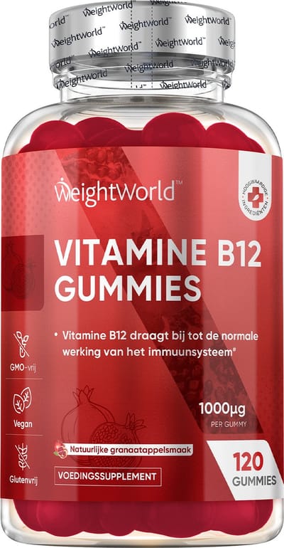 WeightWorld Vitamine B12 gummies - 1000 mcg - Vegan - 120 gummies voor 4 maanden voorraad - Natuurlijke granaatappelsmaak