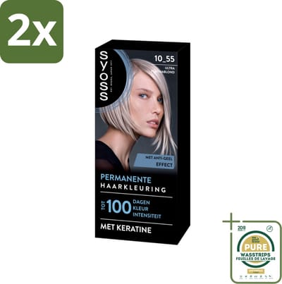 SYOSS - Permanent Coloration 10-55 - Haarverf - Permanente Haarkleuring - Ultra Platina Blond - Grijsdekking - Voordeelverpakking - 2 stuks - Grijsdekking - Keratine