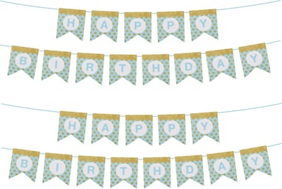 Funny Fashion Happy Birthday thema feestslinger - 2x - verjaardag - blauw/goud - 300 cm - papier