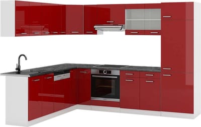 Vicco Hoekkeuken R-Line, Rode hoogglans/Wit, 287 x 227 cm, WB Antraciet