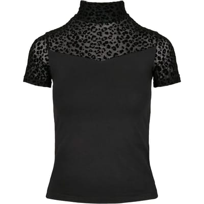 Urban Classics - Flock Lace Turtleneck Dames Tshirt - XS - Zwart