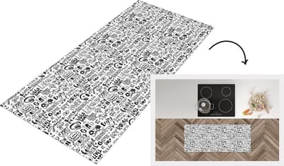 Keukenloper - Loper keuken - Doodle - Zwart Wit - Patroon - 120x50 cm - Keukenloper vinyl