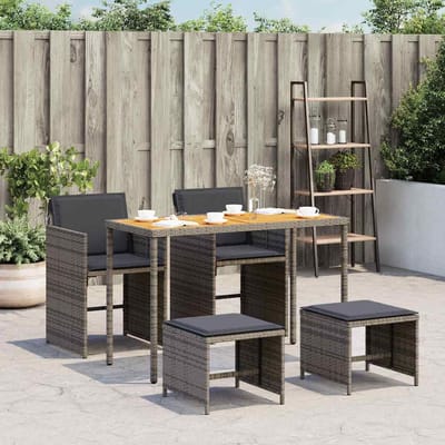 vidaXL - 5-delige - Tuinset - met - kussens - poly - rattan - grijs