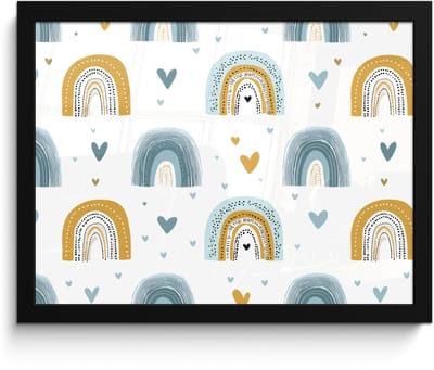 Poster in lijst - Fotolijst 40x30 cm - Posters - Patroon - Regenboog - Hartjes - Posterlijst zwart - Decoratie - Wanddecoratie woonkamer - Muurdecoratie slaapkamer