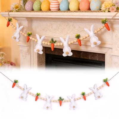 Dailygoods- Paasslinger 130 cm - Herbruikbare Paasdecoratie - Driedimensionaal Ontwerp - Houten Kralen - Lichtgewicht - Vrolijk en Schattig