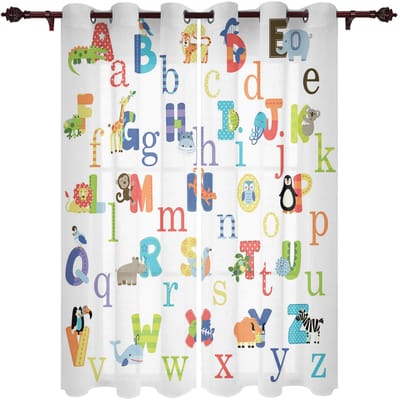 Moderne raamgordijnen voor woonkamer Cartoon Kinderen Engels Alfabet Gordijnen voor Kinderkamer Keukendecoratie Jaloezieën Draperieën 135W x 160H(cm) x1