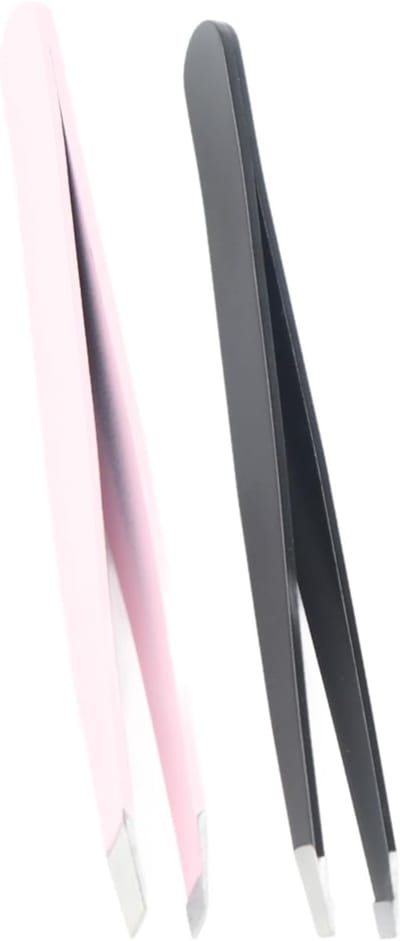 Pincet Set - Wenkbrauw Tang - Precisie Ontharen - Schuine Punt Ontwerp - 2 Delig - Zwart Roze