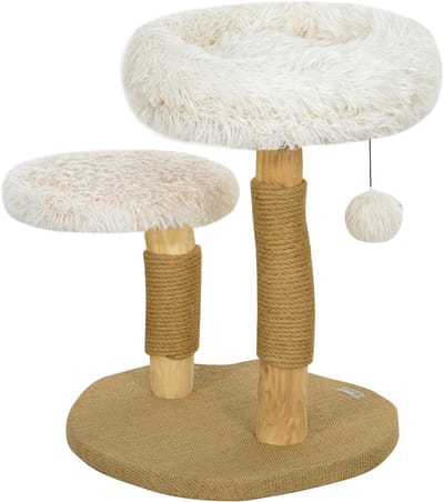 PawHut krabpaal - met kattenbed - met speelbal - wit