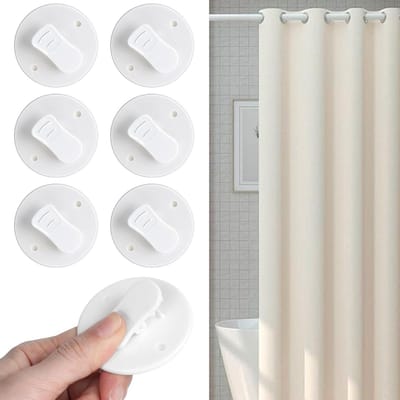 6 Stuks Douchegordijn Klemmen met Waterbescherming, Winddicht en Zelfklevend voor Binnen en Buiten Gebruik, Ideaal voor Douche en Camper Decoratie
