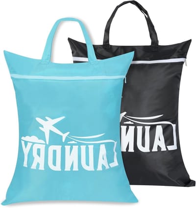 Dailygoods - HOTUT Reiswaszak, 2 stuks Badpak-sporttassen, Vuile Waszakken met Rits voor Thuis, Reizen, Vakantie, Kamperen, Caravan, Slaapzaal(Blauw + Zwart)