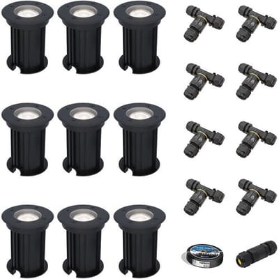 Set van 9 Maisy LED Grondspots Rond - Dimbaar - GU10 - 6500K daglicht wit - 4 Watt 345 Lumen - Rond - Ø12cm - Tuinspot - Oprit - Zwart - IP67 - Inclusief installatiemateriaal (Kabel & connector)