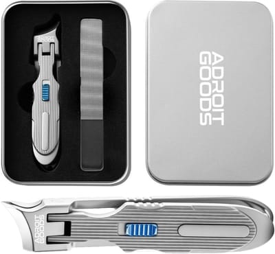 AdroitGoods schuin-snij nagelset – Luxe 2-delige nagelknipper set met anti-spat nageltang en nano-glasvijl in premium opbergbox (precisie, kracht & ergonomisch ontwerp) blauw