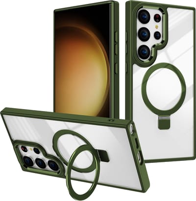 Hoesje Geschikt voor Samsung Galaxy S23 Ultra hoesje Pine Groen - kickstand Draaibare Ring Houder - Geschikt voor Draadloos Opladen met Magnetische Ring