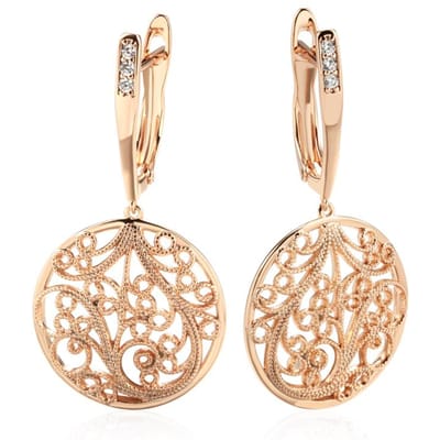 Kienl Vintage Glanzende Kristal Bloem Natuurlijke Zirkoon Lange Grote Oorbel Voor Vrouwen Roségoud Kleur Etnische Bruid Dagelijkse Sieraden beige
