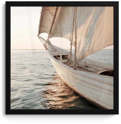 Poster in lijst - Fotolijst 40x40 cm - Posters - Zeilboot - Zee - Beige - Zon - Posterlijst zwart - Decoratie - Wanddecoratie woonkamer - Muurdecoratie slaapkamer