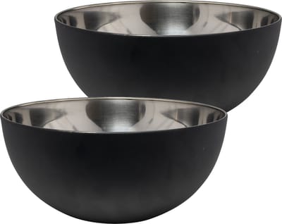 Svenska Living Salade/voedsel serveer schaal - 2x - mat zwart - RVS - D23 x H11 cm - Serveerschalen