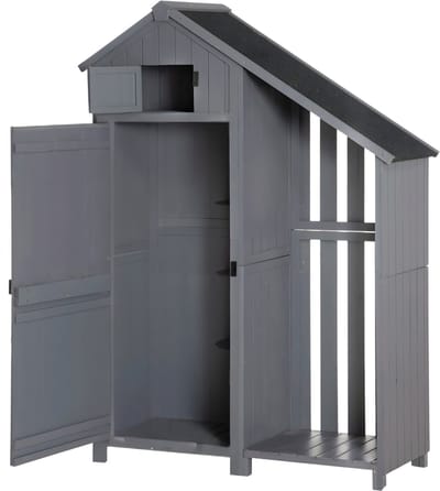 Houten Tuinkast – Gereedschaps- en Opbergkast van Vurenhout – Weerbestendige Tool Shed voor Tuin en Apparatuur – Grijs/Zwart
